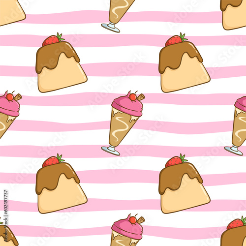 pudding and ice cream in seamless pattern