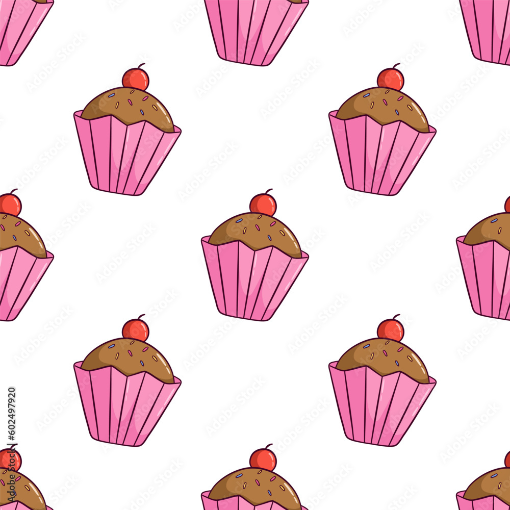 cute cupcake seamless pattern with doodle style cute cupcake seamless pattern with doodle style