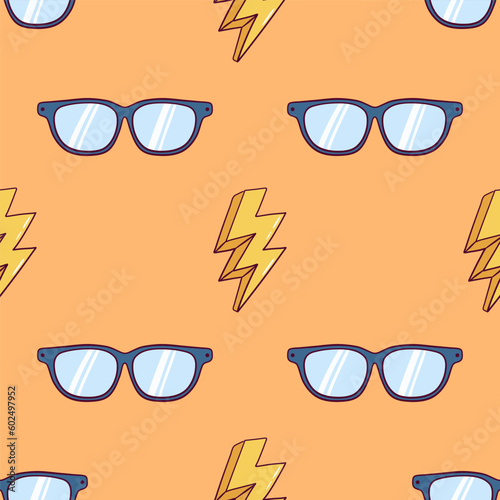 vintage sunglasses and thunder in seamless pattern