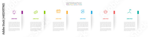 6 Business option infographic template. Minimal step workflow idea, process, human, time, prize, goal, icon presentations. Timeline diagram object vector.