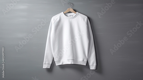White sweatshirt on gray background. Mock up for advertise. Generative Ai