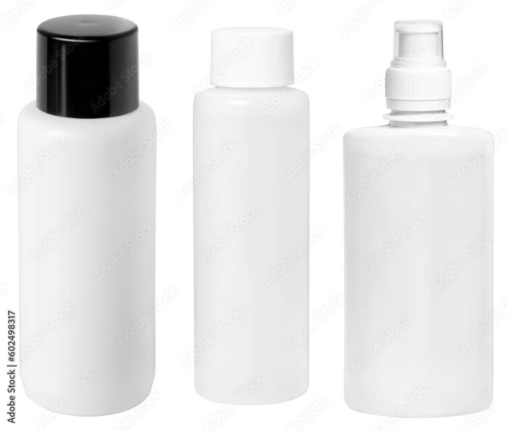set of white plastic bottles isolated set of white plastic bottles isolated