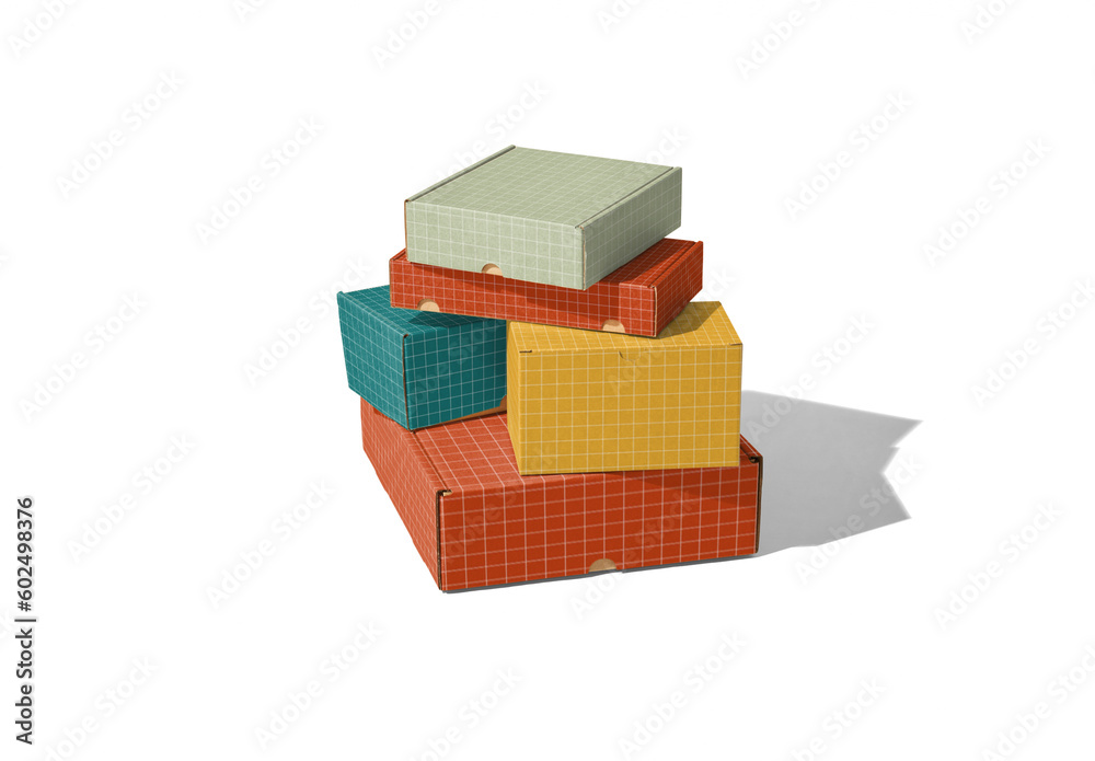 Mockup of cardboard boxes of various shapes and sizes available against ...