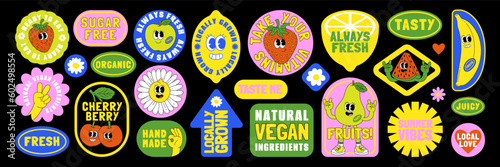 Tableau sur toile Fruit retro funky cartoon stickers