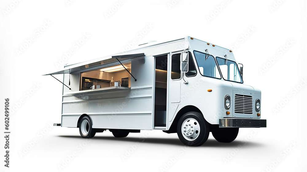 Blank food truck concept - fictional and imaginary food truck mockup ready for your branding. Created by generative AI