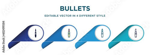 bullets icon in 4 different styles such as filled, color, glyph, colorful, lineal color. set of vector for web, mobile, ui