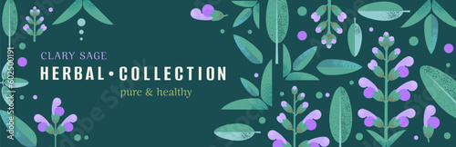 banner, eco shop, premium quality natural cosmetics shop poster. Declarations about the sale of goods. Natural design with sage leaves and flowers.