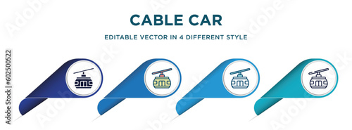 cable car icon in 4 different styles such as filled, color, glyph, colorful, lineal color. set of vector for web, mobile, ui