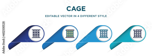 cage icon in 4 different styles such as filled, color, glyph, colorful, lineal color. set of vector for web, mobile, ui