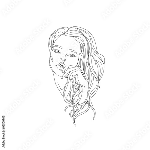 Woman with long hair abstract portrait  continuous line drawing  girl is a single line on a white background  Vector illustration. Tattoo  print and logo design for spa or beauty salon. 