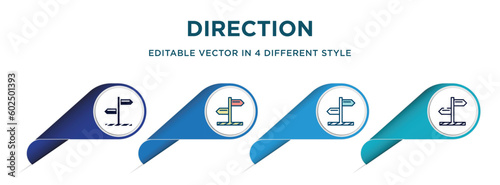 direction icon in 4 different styles such as filled, color, glyph, colorful, lineal color. set of vector for web, mobile, ui