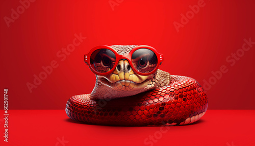 snake, sunglasses, red. ai generative
