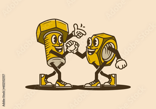 Vintage character design of nuts and bolts