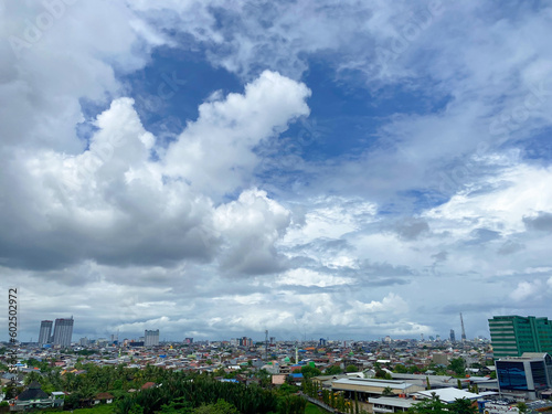 Makassar city view with cloudy sky. top of view makassar city