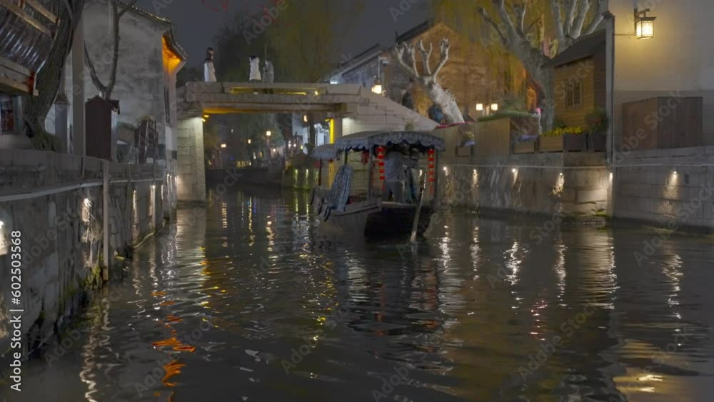 Night view of an ancient town of china, NanXun town, 4K stock video Night view of an ancient town of china, NanXun town, 4K stock video