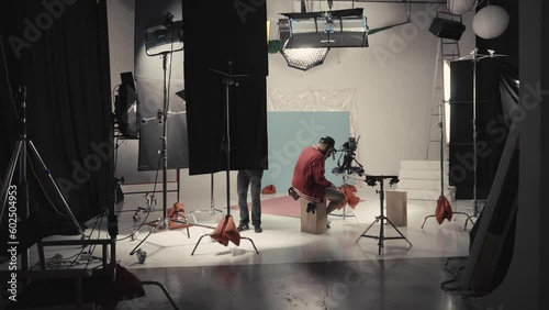 Behind the scenes of a motion picture film at the studio photo