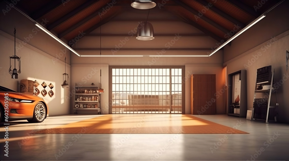 Open spacious empty garage photorealistic. Generative Ai Open spacious empty garage photorealistic. Generative Ai