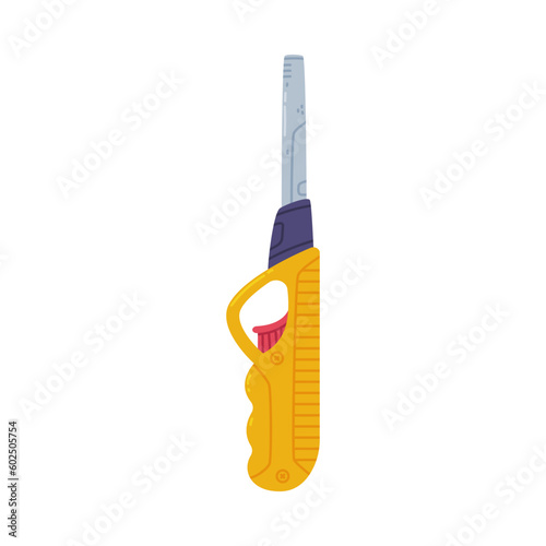 Long Yellow Lighter with Handle as Portable Device for Igniting Cigarette and Generating Flame Vector Illustration