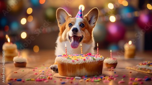 birthday cake with candles dog corgi