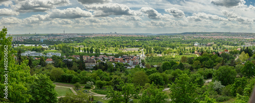 panorama view on city Prague from botanical garden