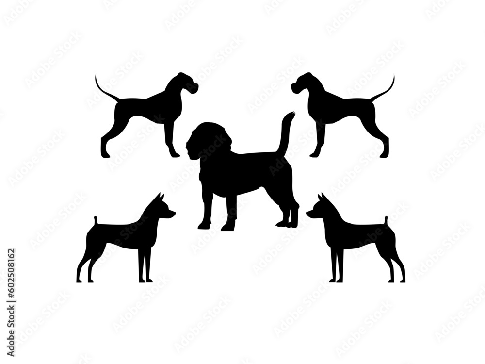 set of dogs. Vector silhouette of dog on white background .Vector illustration of dog on a white and black. Ariégeois, Azawakh, Black and white vector., Dot vector icons.