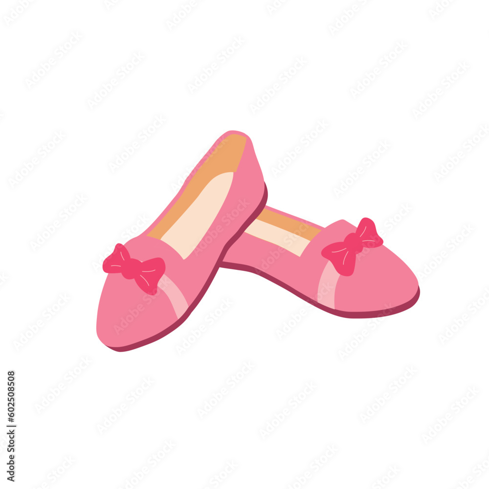 Girls shoes with closed toe and strap. Summer childs foot wear. Kids girly footwear pair, top view. Casual toddlers footgear. Flat vector illustration isolated on white background