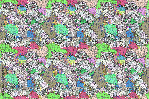 Cuadro en lienzo Seamless pattern with interesting doodles on colorfil background
