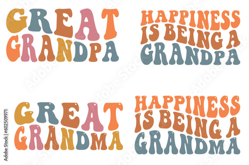 Great grandpa, great grandma, happiness is being a grandpa retro wavy bundle t-shirt designs