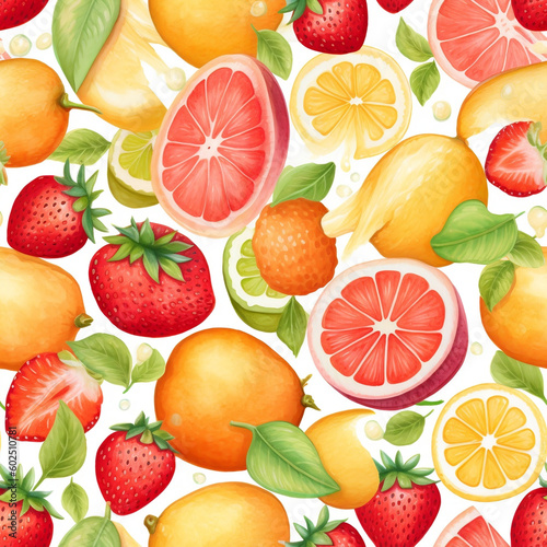 A series of vibrant watercolor paintings showcasing juicy fruits like oranges  strawberries  and watermelons  perfect for creating refreshing and summery paper crafts. Generative AI