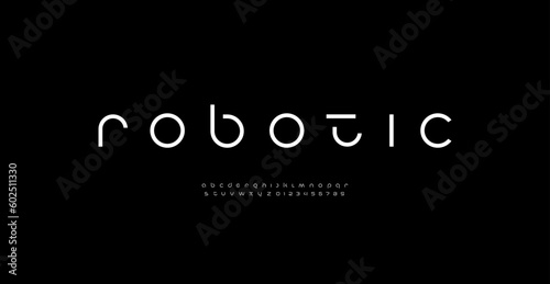 Tech science font, digital cyber alphabet made future design, lowercase letters A, B, C, D, E, F, G, H, I, J, K, L, M, N, O, P, Q, R, S, T, U, V, W, X, Y, Z and numerals 0, 1, 2, 3, 4, 5, 6, 7, 8, 9