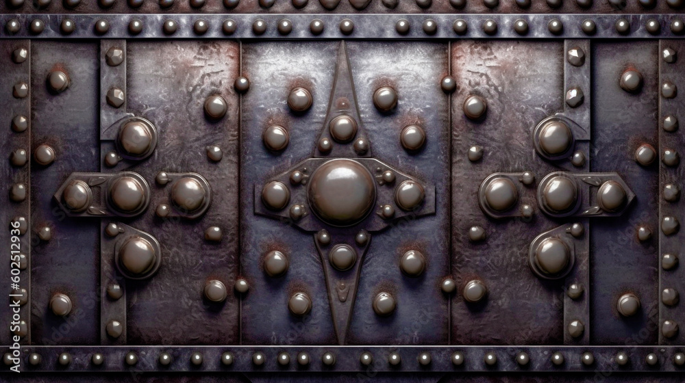 Generative Ai. an old metal door with rivets and studs