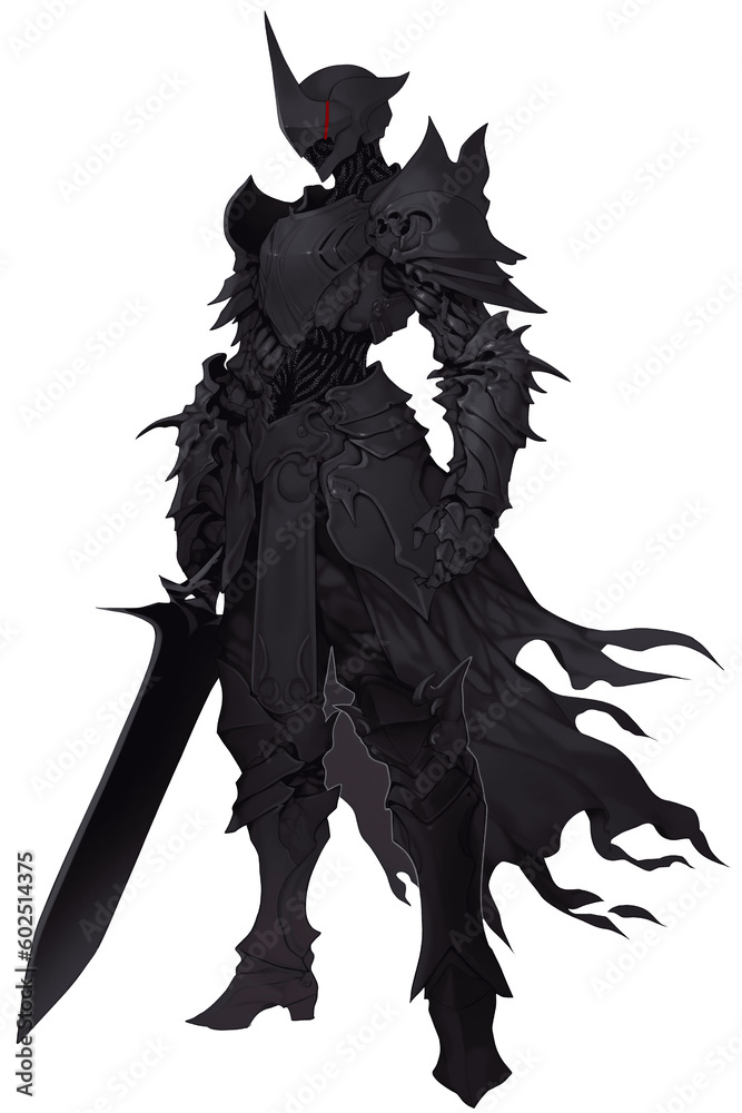 暗黒騎士(ダークナイト、ブラックナイト、シャドウナイト)の男性キャラクターの全身イラスト(AI generated image) 暗黒騎士(ダークナイト、ブラックナイト、シャドウナイト)の男性キャラクターの全身イラスト(AI generated image)