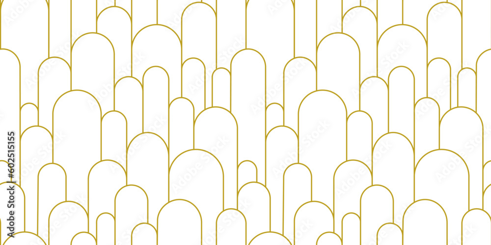 Boho arch seamless pattern. Geometric art deco simple background. Golden circular arc in linear style. Seamless abstract modern geometric pattern. Vector illustration on white background.