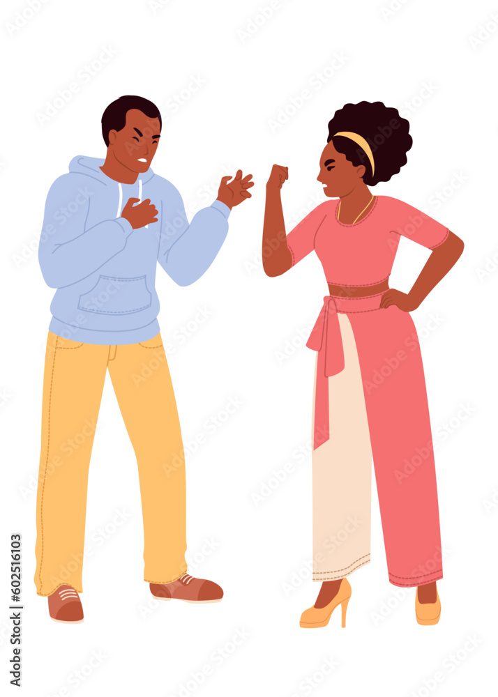 Family conflict vector illustration wife and husband quarrelling Family conflict vector illustration wife and husband quarrelling