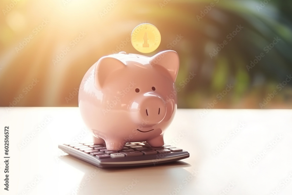 piggy bank with calculator and coin, finance concept - Ai piggy bank with calculator and coin, finance concept - Ai