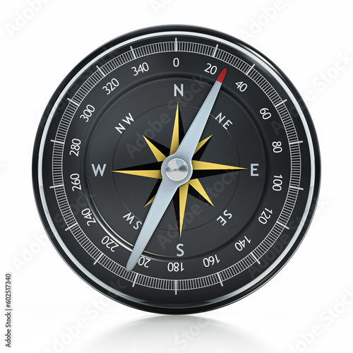 Vintage analogue navigational compass isolated on white background. 3D illustration