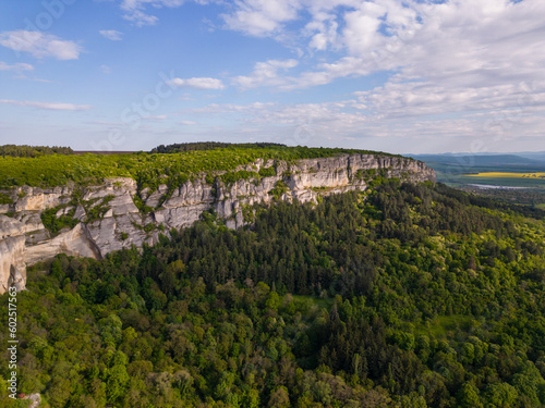 Aerial view of Madara Plateau, where the iconic Madara Rider is intricately carved. Experience Bulgaria's rich heritage and natural wonders from above photo