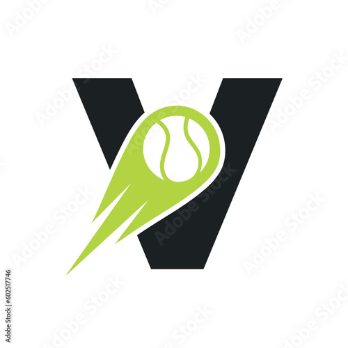 Initial Letter V Tennis Club Logo Design Template. Tennis Sport Academy, Club Logo