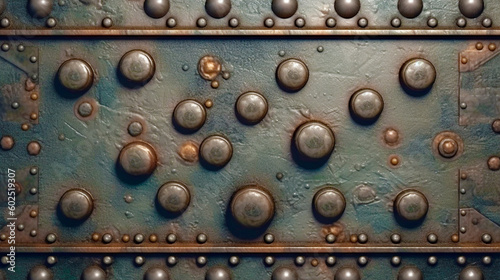 Generative Ai. an old metal plate with rivets and rivets