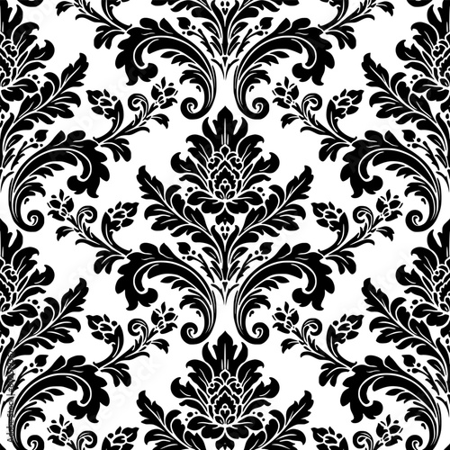 Vector damask seamless pattern background. Classical luxury old fashioned damask ornament, royal victorian seamless texture for wallpapers, textile, wrapping. Exquisite floral baroque template.	
