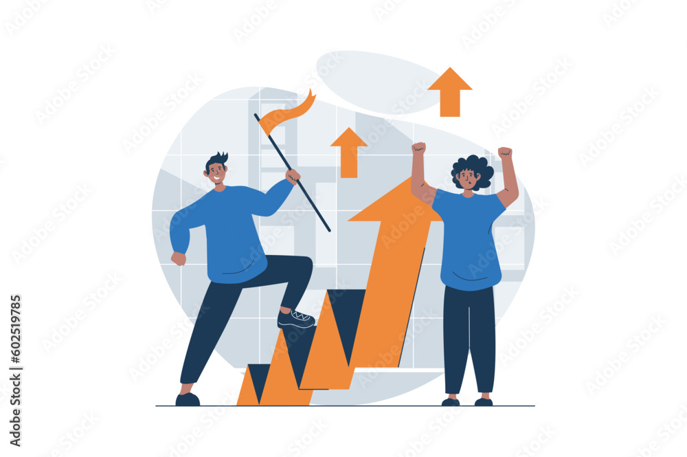 Teamwork web concept with character scene. Men working together, developing project and growing incomes. People situation in flat design. Vector illustration for social media marketing material. Teamwork web concept with character scene. Men working together, developing project and growing incomes. People situation in flat design. Vector illustration for social media marketing material.