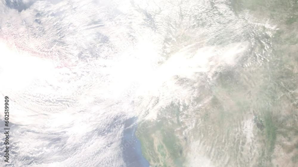 Earth zoom in from outer space to city. Zooming on Springfield, Oregon, USA. The animation continues by zoom out through clouds and atmosphere into space. Images from NASA