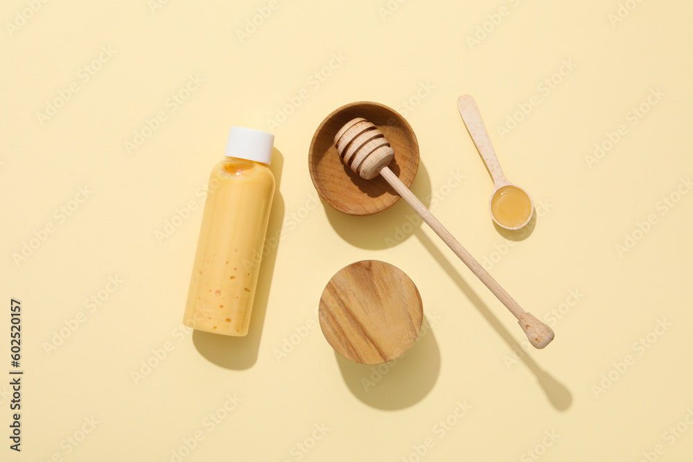 Concept of face and skin care supplies - Honey cosmetic Concept of face and skin care supplies - Honey cosmetic