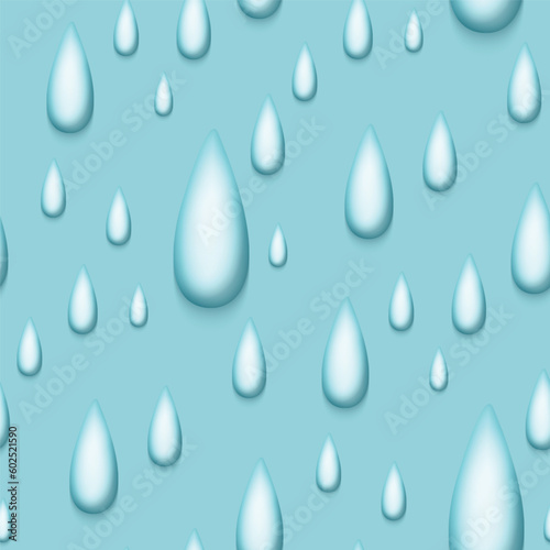 Seamless Colorful Aesthetic Pattern with Cute Drops. Romantic Simple Design Element. Monochromatic Turquoise Texture. Design for Prints, Fabrics, Wallpapers etc. Vector 3d Illustration