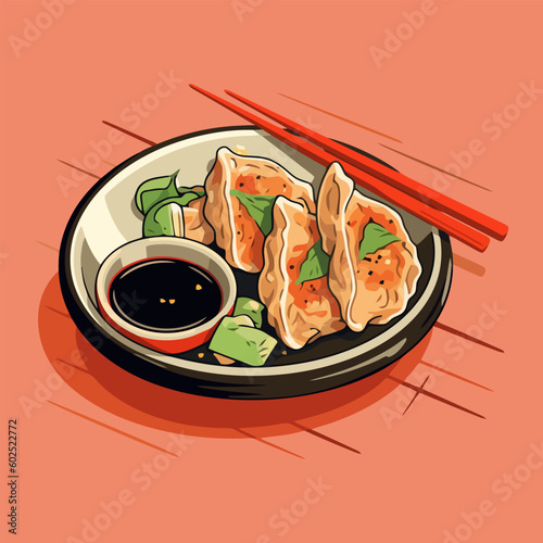 gyoza or japanese dumplings, hand drawn vector illustration