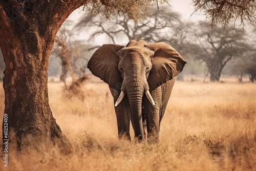 Elephant in the savanna. Generative AI