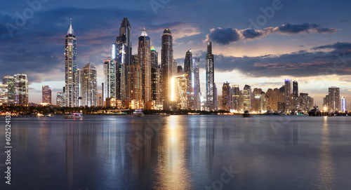 Dubai Marina skyline panorama at night  Unites Arab Emirates