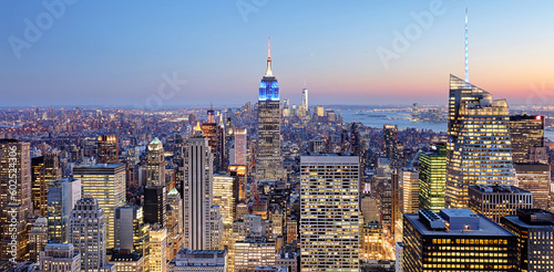 Aerial night view of Manhattan skyline - New York - USA