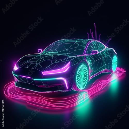 A car is plugged into a charging station in a city at night. Ai generated
