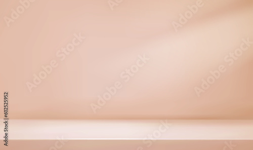 Realistic beige stage podium in beige room. Nude abstract minimal mockup studio. Realistic vector illustration